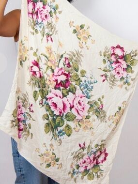ECHO 100% Silk Scarf  31x31 square in English Rose Garden Chintz Floral Vintage